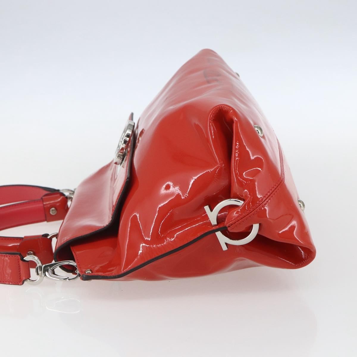 Salvatore Ferragamo Gancini Handbag Patent Leather Red Patent_Leather Handbag (Authentic  )