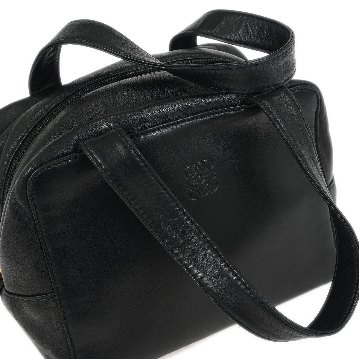 Loewe Anagram Handbag Leather Black Leather Handbag (Authentic  )