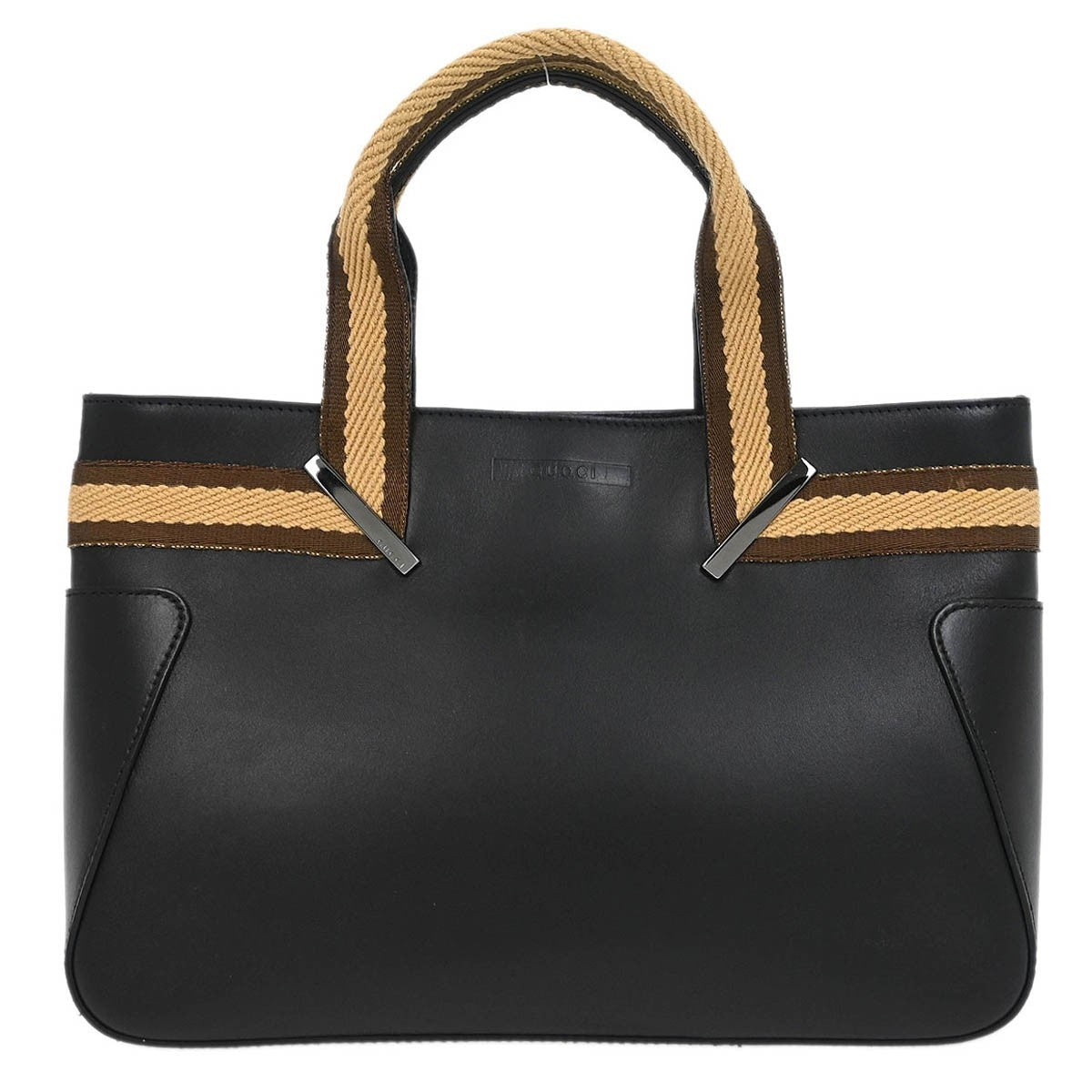 Gucci Web Handbag Leather Wih Canvas Black Leather Handbag (Authentic  )