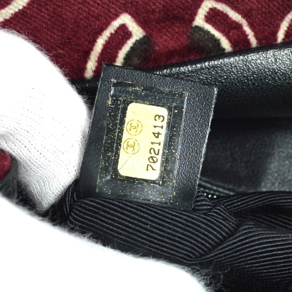 Chanel Cc Top Handle Bag Coco Print Velvet Burgundy Velvet Handbag (Authentic  )