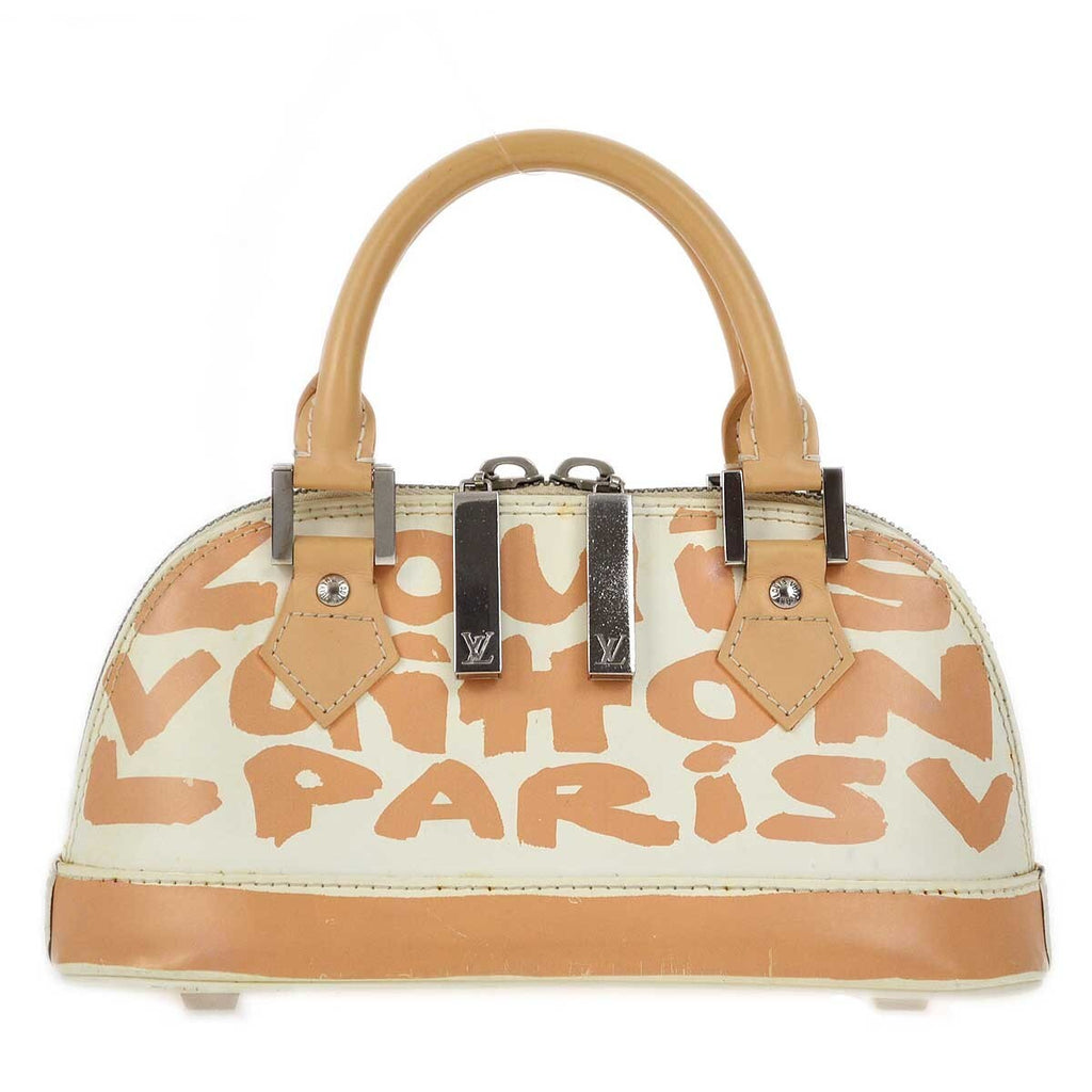 Louis Vuitton Alma Handbag Limited Edition Graffiti Leather Beige Leather Handbag (Authentic  )