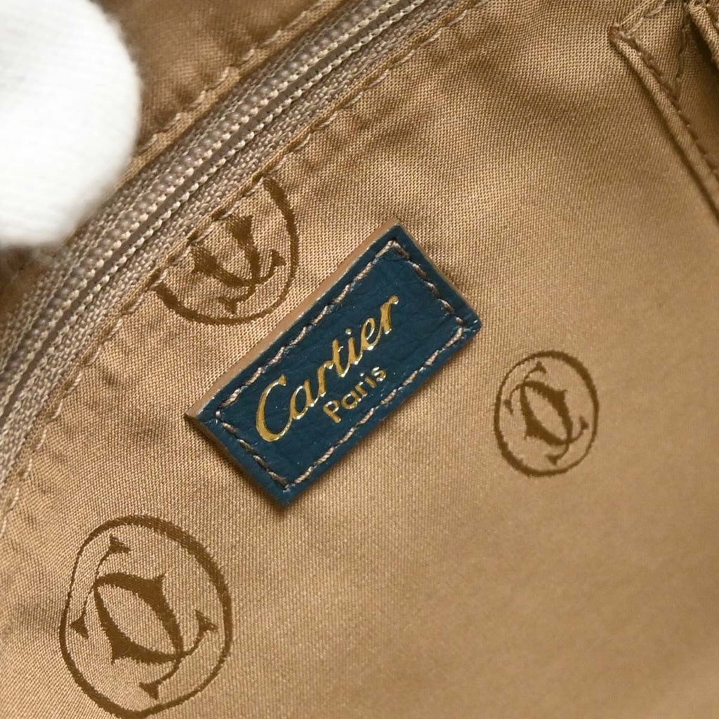 Cartier Marcello Handbag Leather Green Leather Handbag (Authentic  )