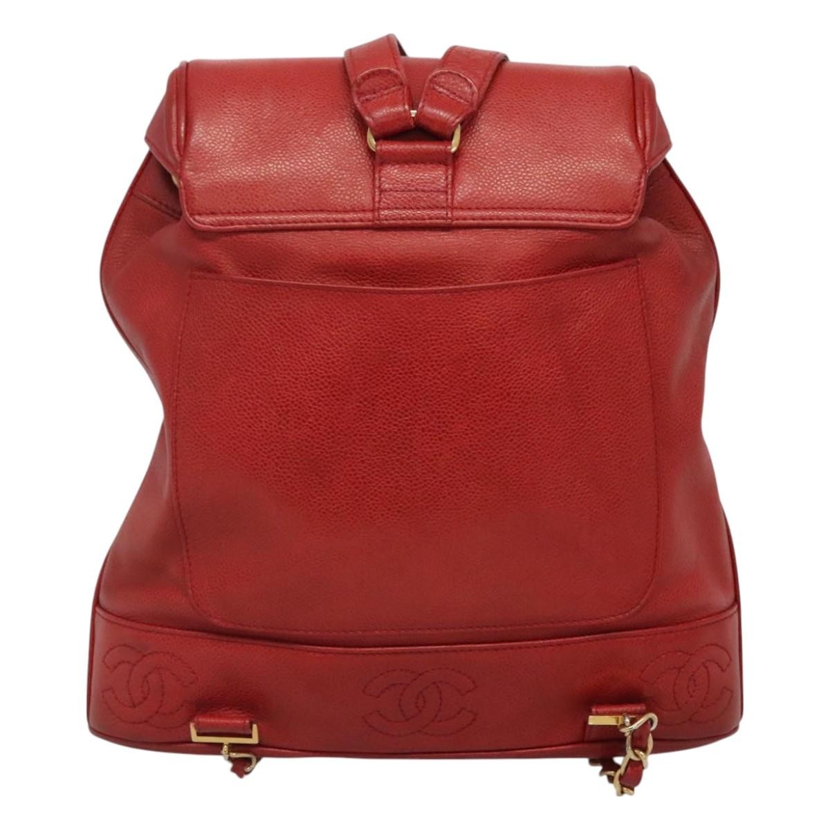 Chanel Vintage Backpack Caviar Red Leather Backpack Bag (Authentic  )