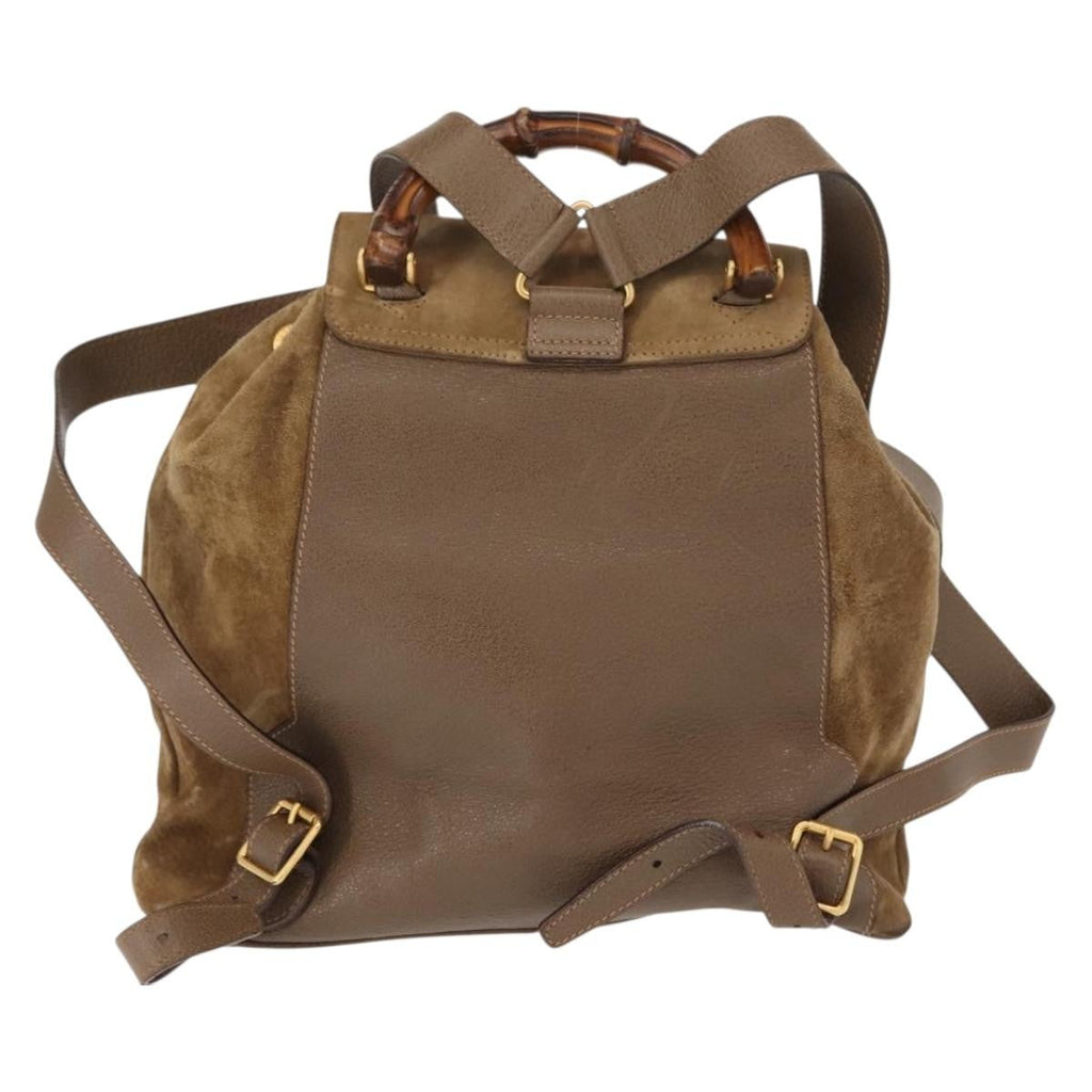 Gucci Vintage Bamboo Backpack Suede Brown Suede Backpack Bag (Authentic  )