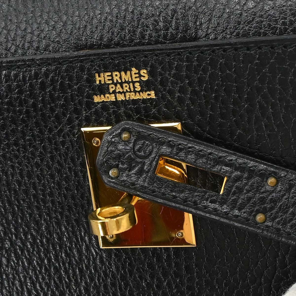 Hermes Kelly Handbag Black Ardennes With Gold Hardware Black Leather Handbag ( )