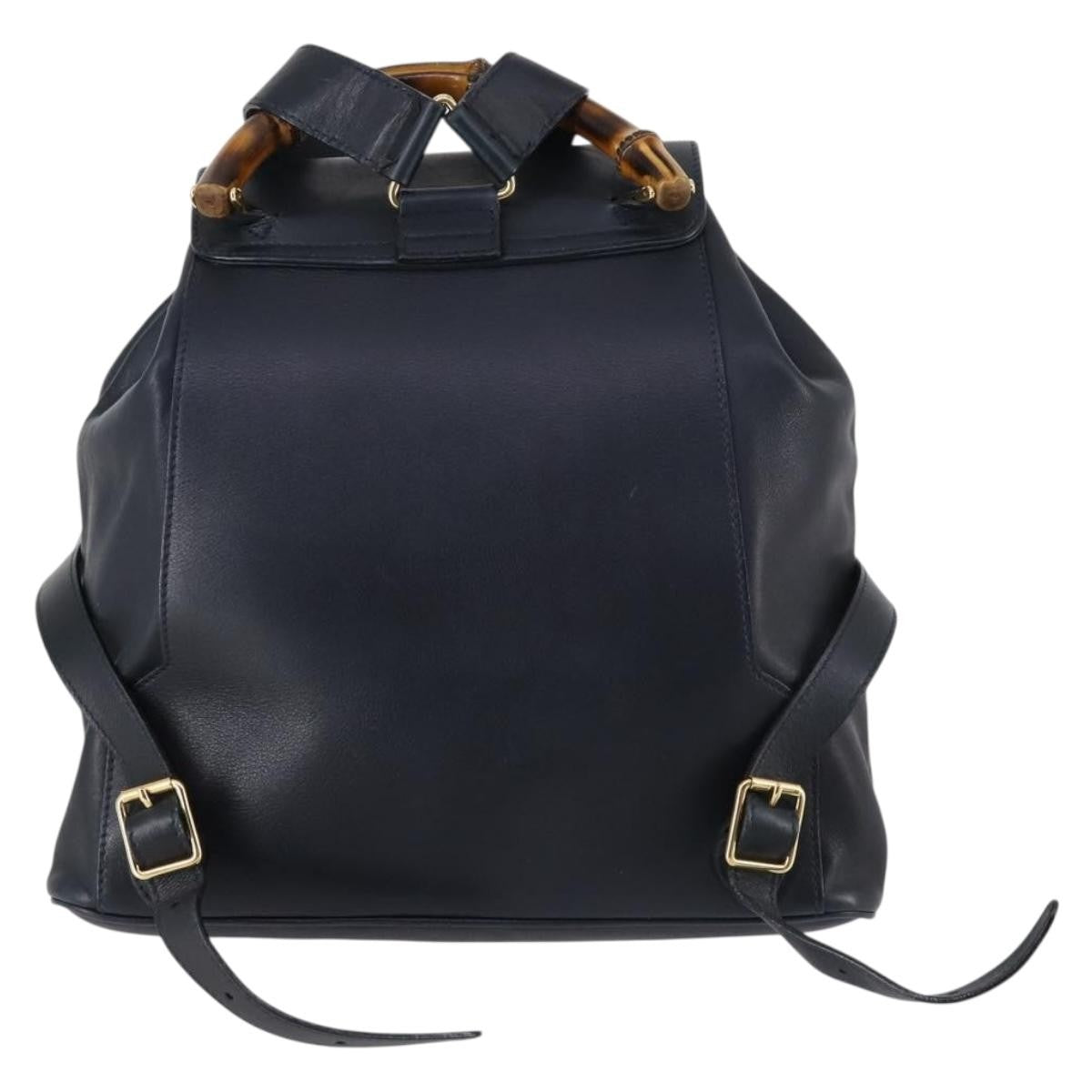 Gucci Vintage Bamboo Backpack Leather Navy Leather Backpack Bag (Authentic  )