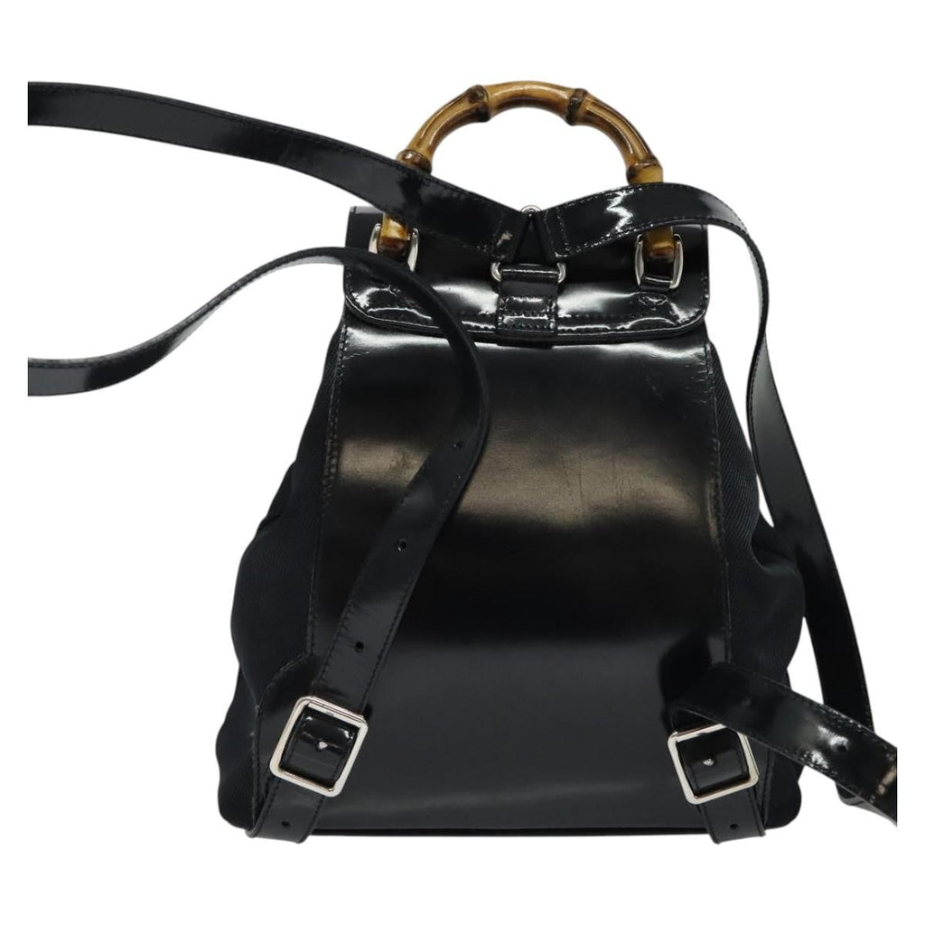 Gucci Vintage Bamboo Backpack Nylon And Patent Leather Black Nylon Backpack Bag (Authentic  )