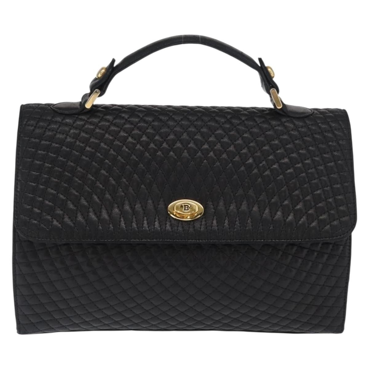 Bally Vintage Handbag Quilted Leather Black Leather Handbag (Authentic  )
