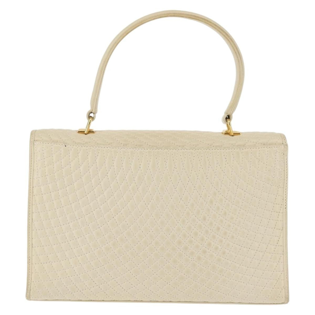 Bally Vintage Handbag Quilted Leather Beige Leather Handbag (Authentic  )