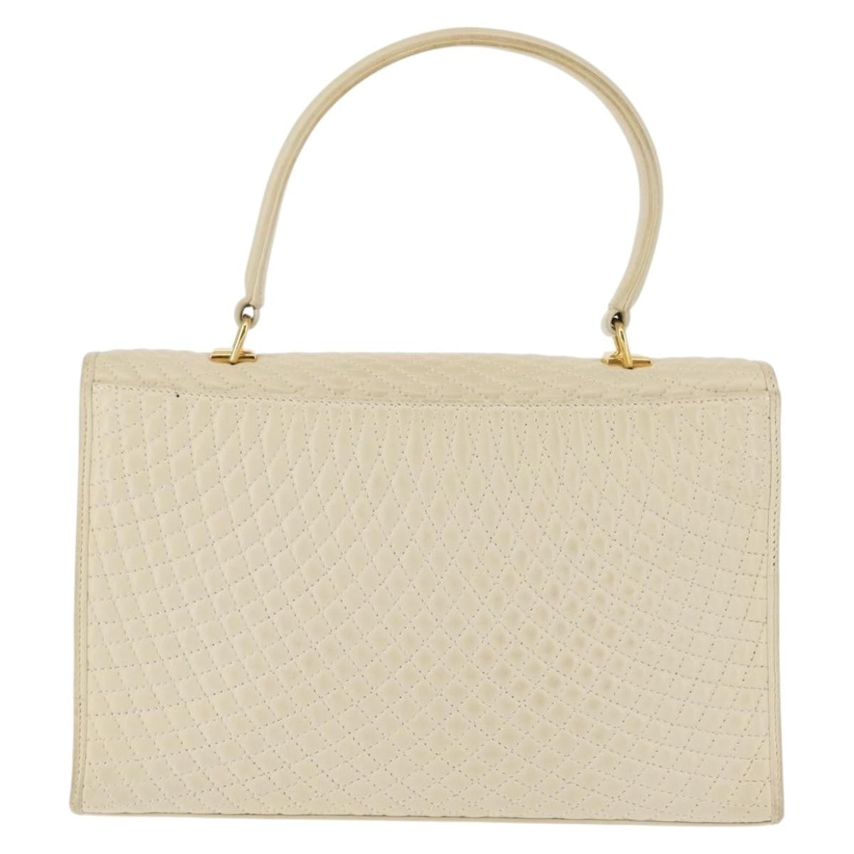 Bally Vintage Handbag Quilted Leather Beige Leather Handbag (Authentic  )