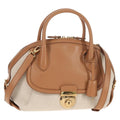 Salvatore Ferragamo Vintage Fiamma Satchel Canvas And Leather Beige Canvas Handbag (Authentic  )