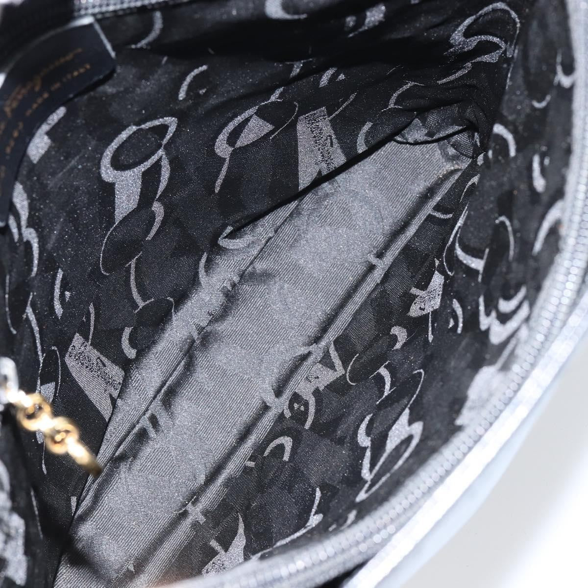 Salvatore Ferragamo Gancini Handbag Leather Black Leather Handbag (Authentic  )