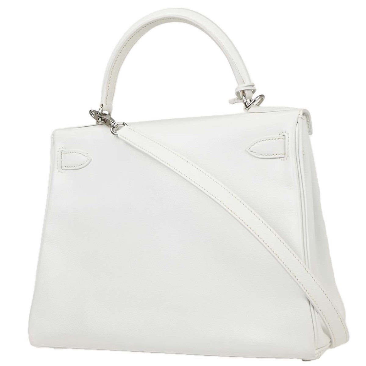 Hermes Kelly Handbag White Epsom With Palladium Hardware White Leather Handbag ( )