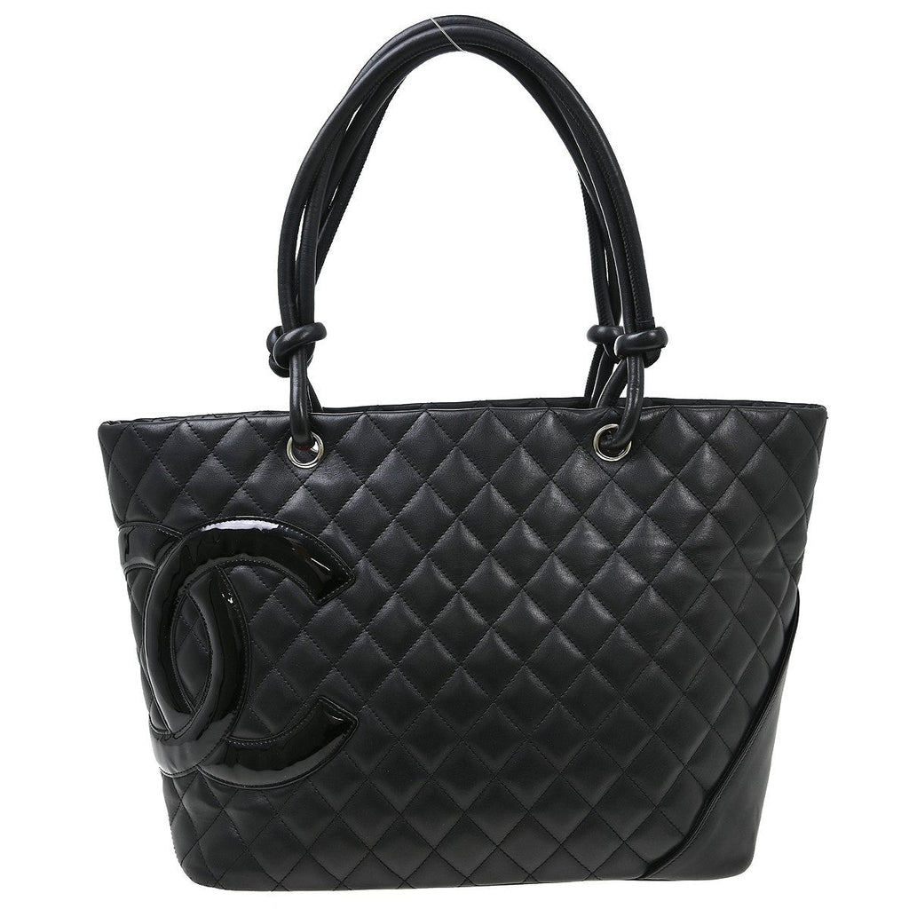 Chanel Cambon Tote Quilted Leather Black Calfskin Handbag ( )