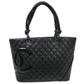 Chanel Cambon Tote Quilted Leather Black Calfskin Handbag ( )
