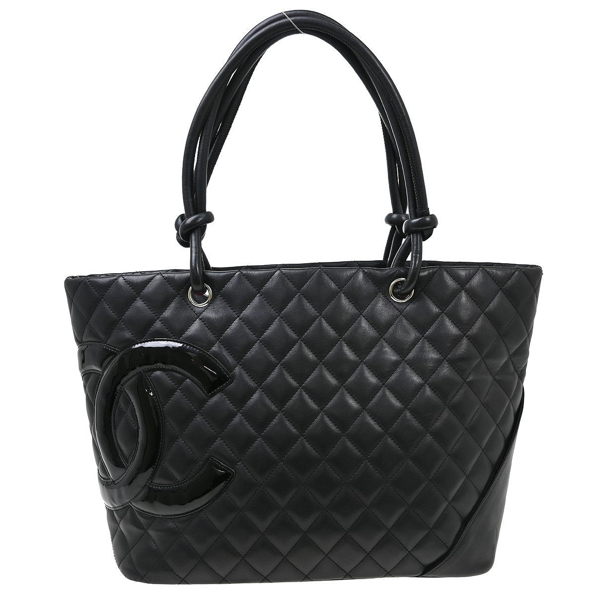 Chanel Cambon Tote Quilted Leather Black Calfskin Handbag ( )