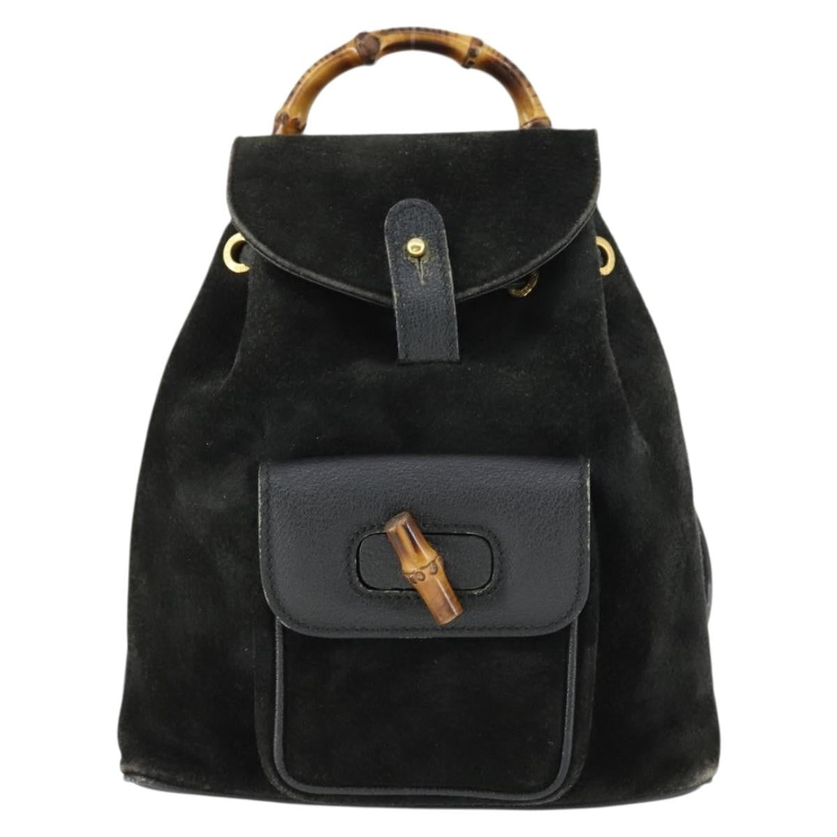 Gucci Gucci Bamboo Backpack Daim Black Suede Backpack Bag (Authentic  )