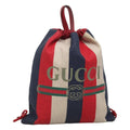 Gucci Logo Drawstring Backpack Striped Canvas Multicolour Canvas Backpack Bag ( )