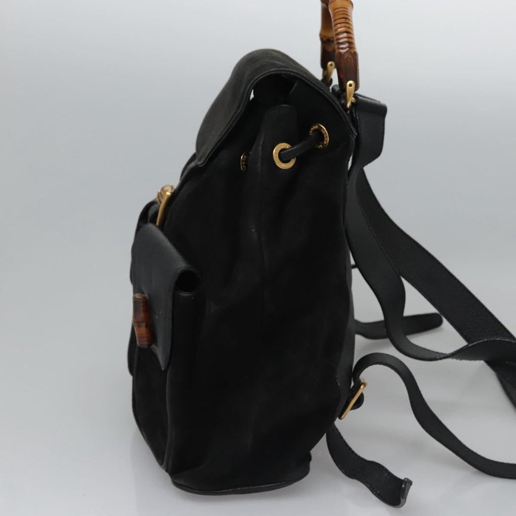Gucci Vintage Bamboo Backpack Suede And Leather Black Suede Backpack Bag (Authentic  )