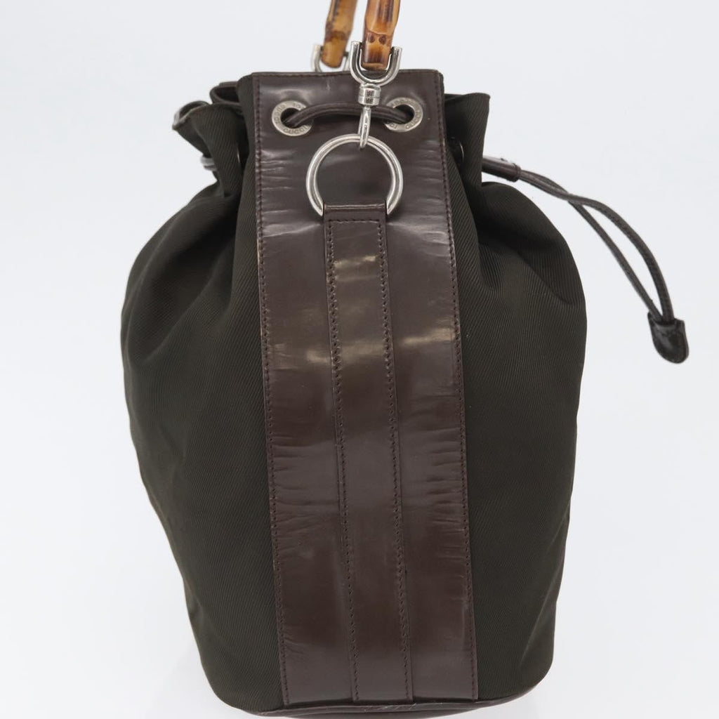 Gucci Vintage Bamboo Bucket Bag Nylon And Leather Khaki Nylon Handbag ( )