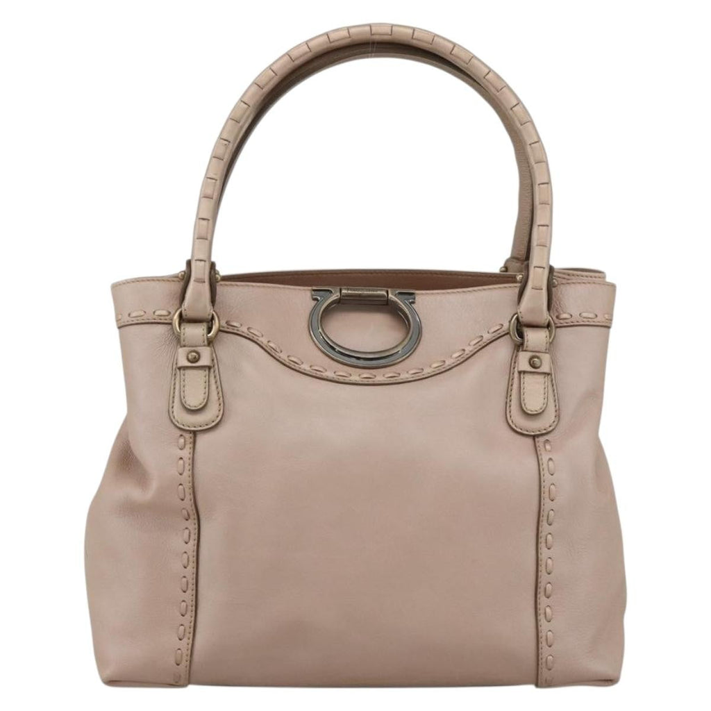Salvatore Ferragamo Gancini Handbag Leather Beige Leather Handbag (Authentic  )