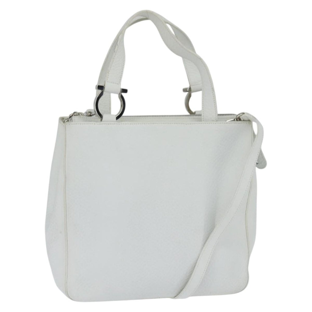Salvatore Ferragamo Gancini Handbag Leather White Leather Handbag (Authentic  )