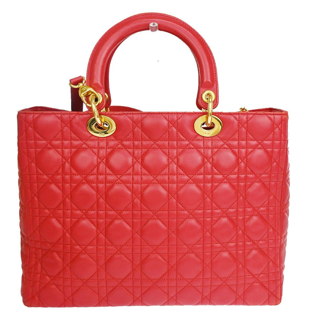 Christian Dior Vintage Lady Dior Bag Cannage Quilt Lambskin Red Leather Bag ( )