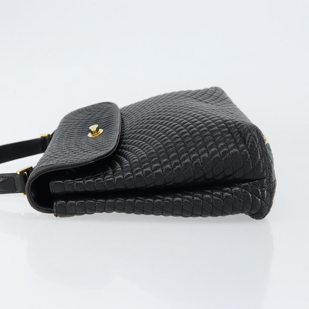 Bally Vintage Handbag Quilted Leather Black Leather Handbag (Authentic  )