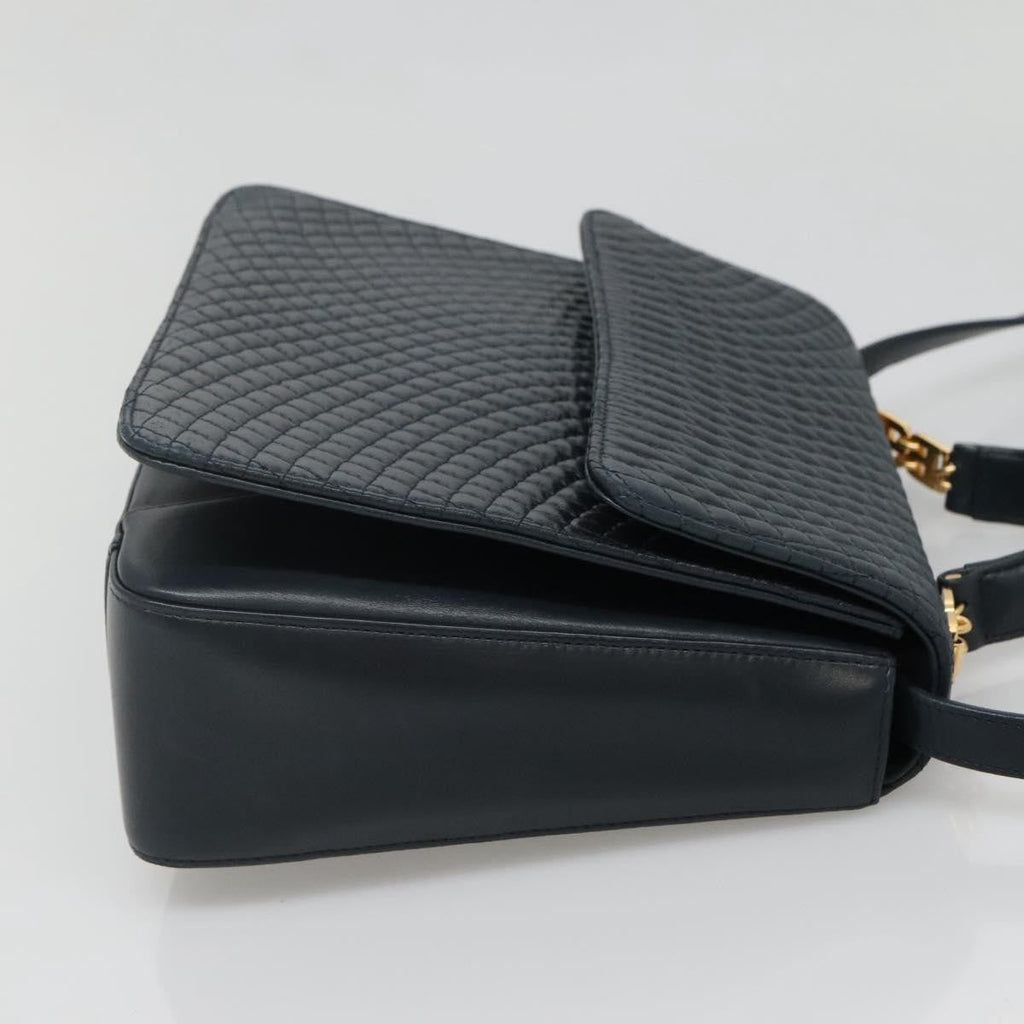 Bally Vintage Handbag Quilted Leather Navy Leather Handbag (Authentic  )
