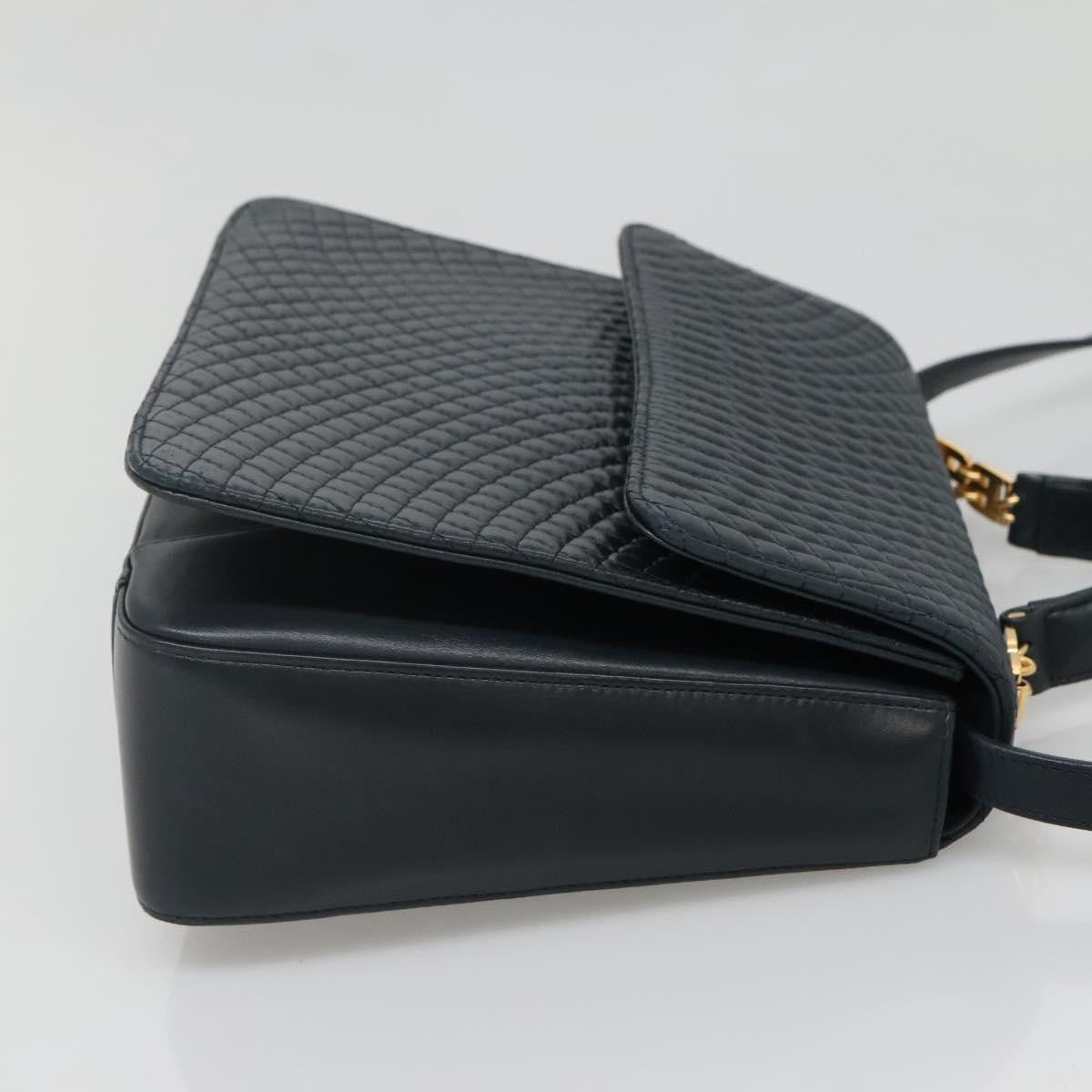 Bally Vintage Handbag Quilted Leather Navy Leather Handbag (Authentic  )