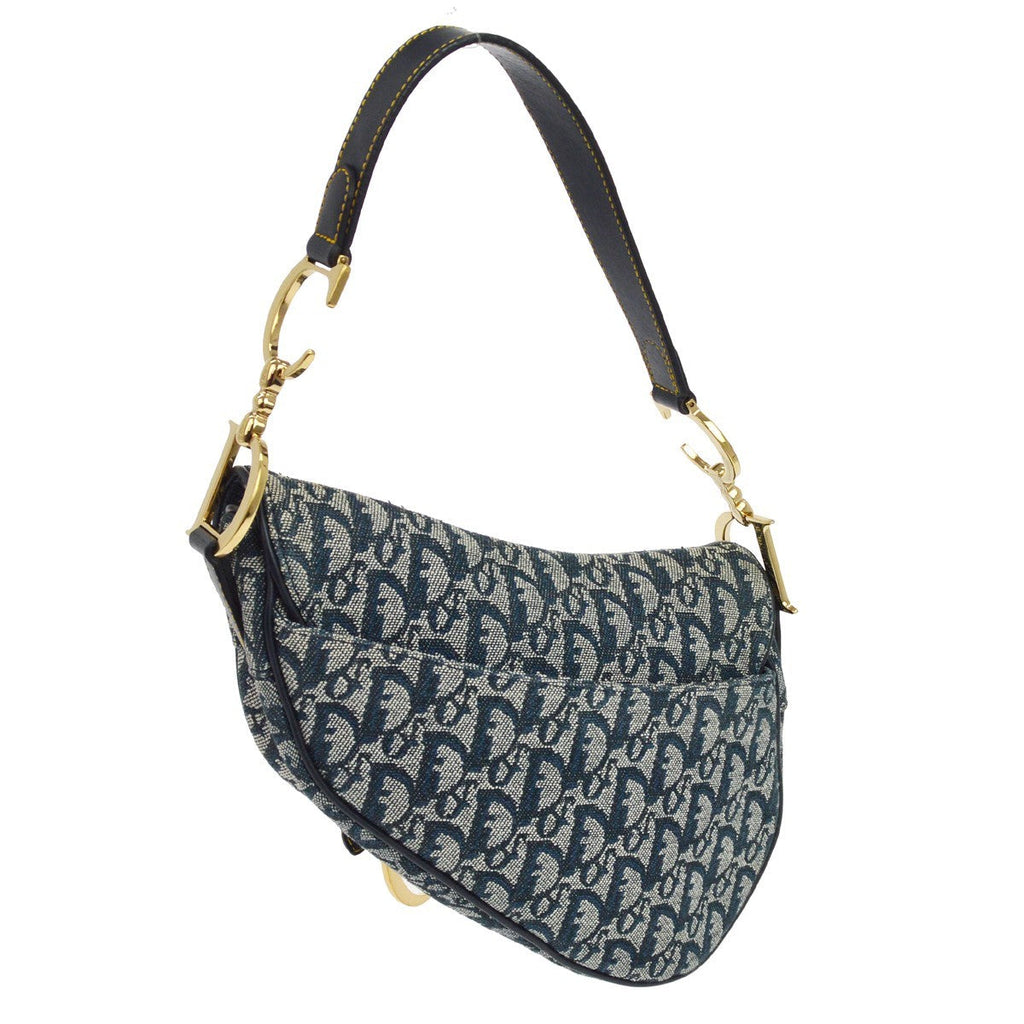 Christian Dior Saddle Handbag Oblique Canvas Navy Canvas Handbag ( )