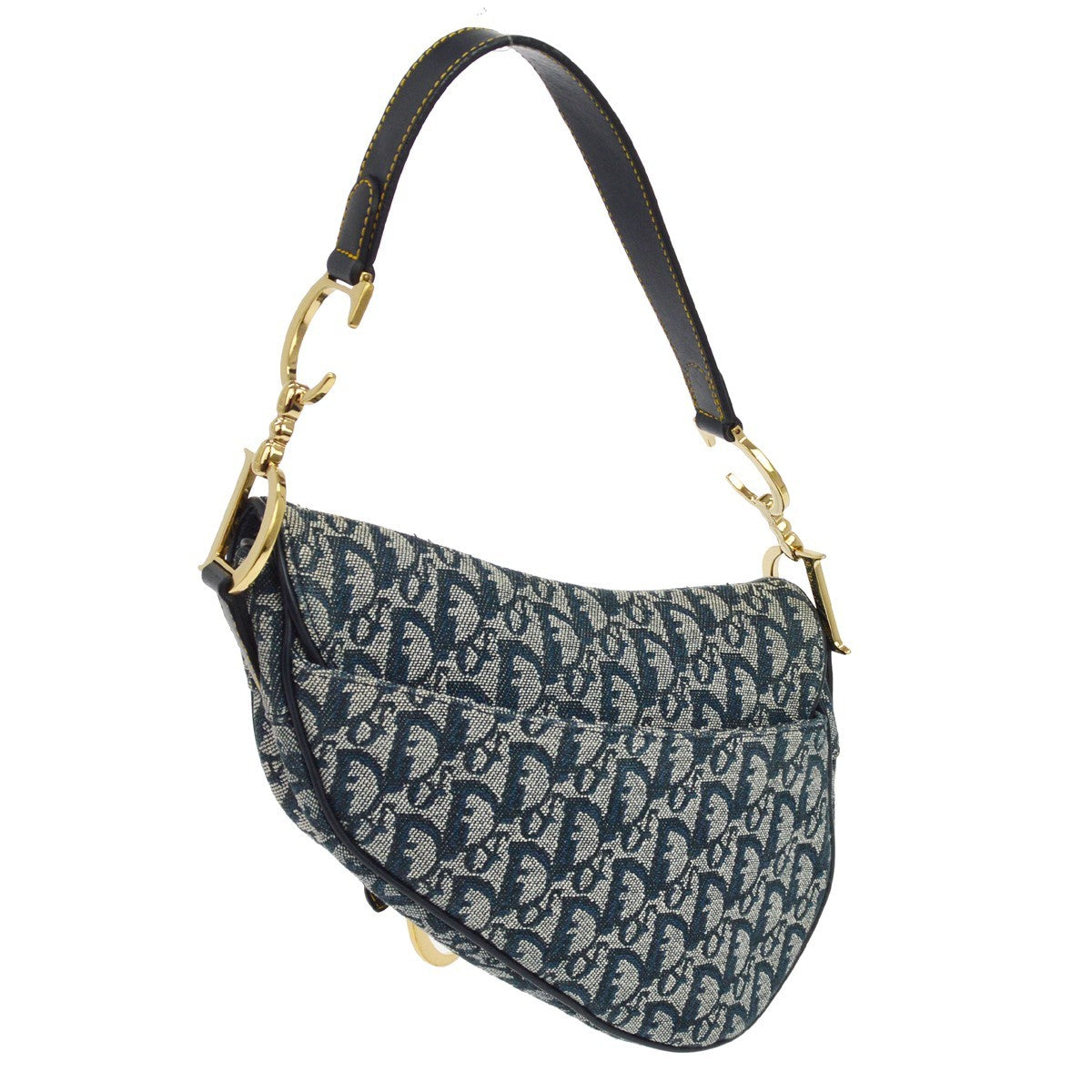Christian Dior Saddle Handbag Oblique Canvas Navy Canvas Handbag ( )