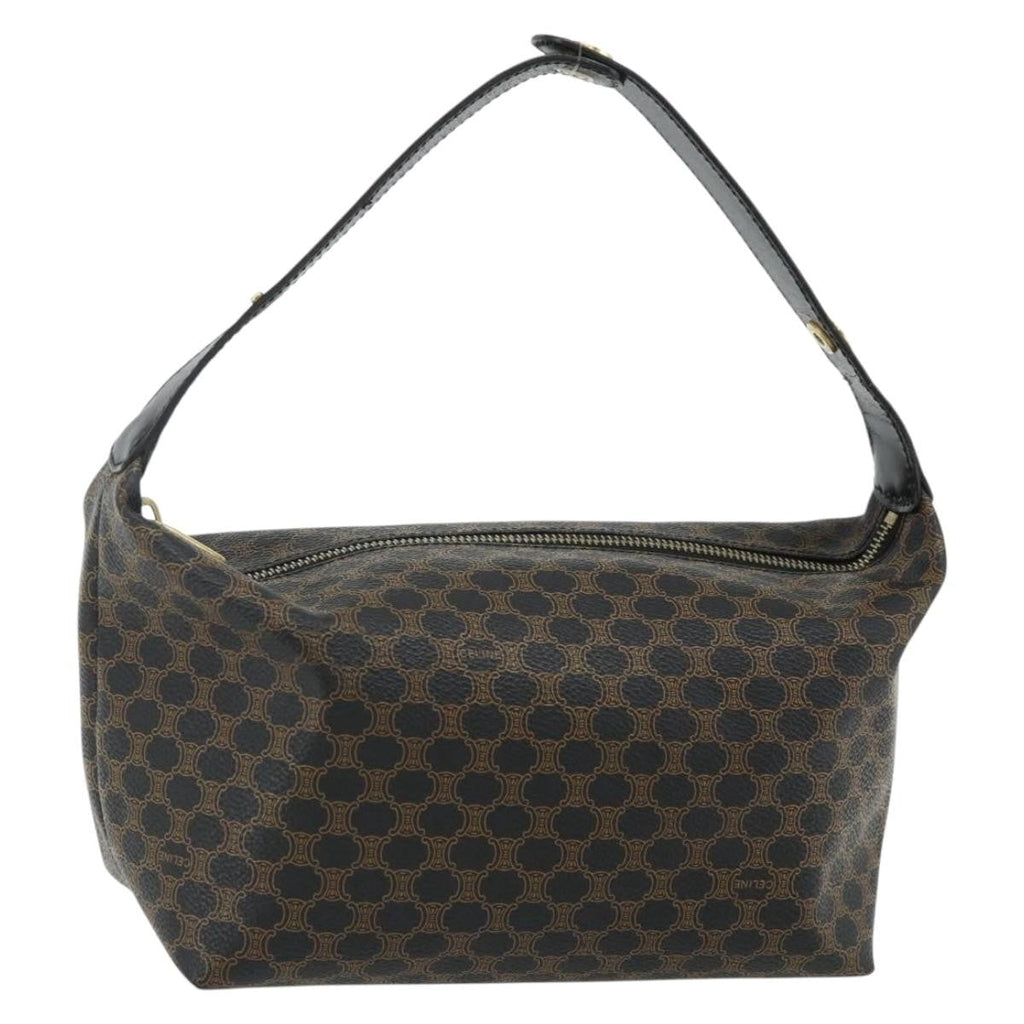 Celine Vintage Macadam Shoulder Bag Macadam Canva  Vinyl Black Canvas Handbag ( )