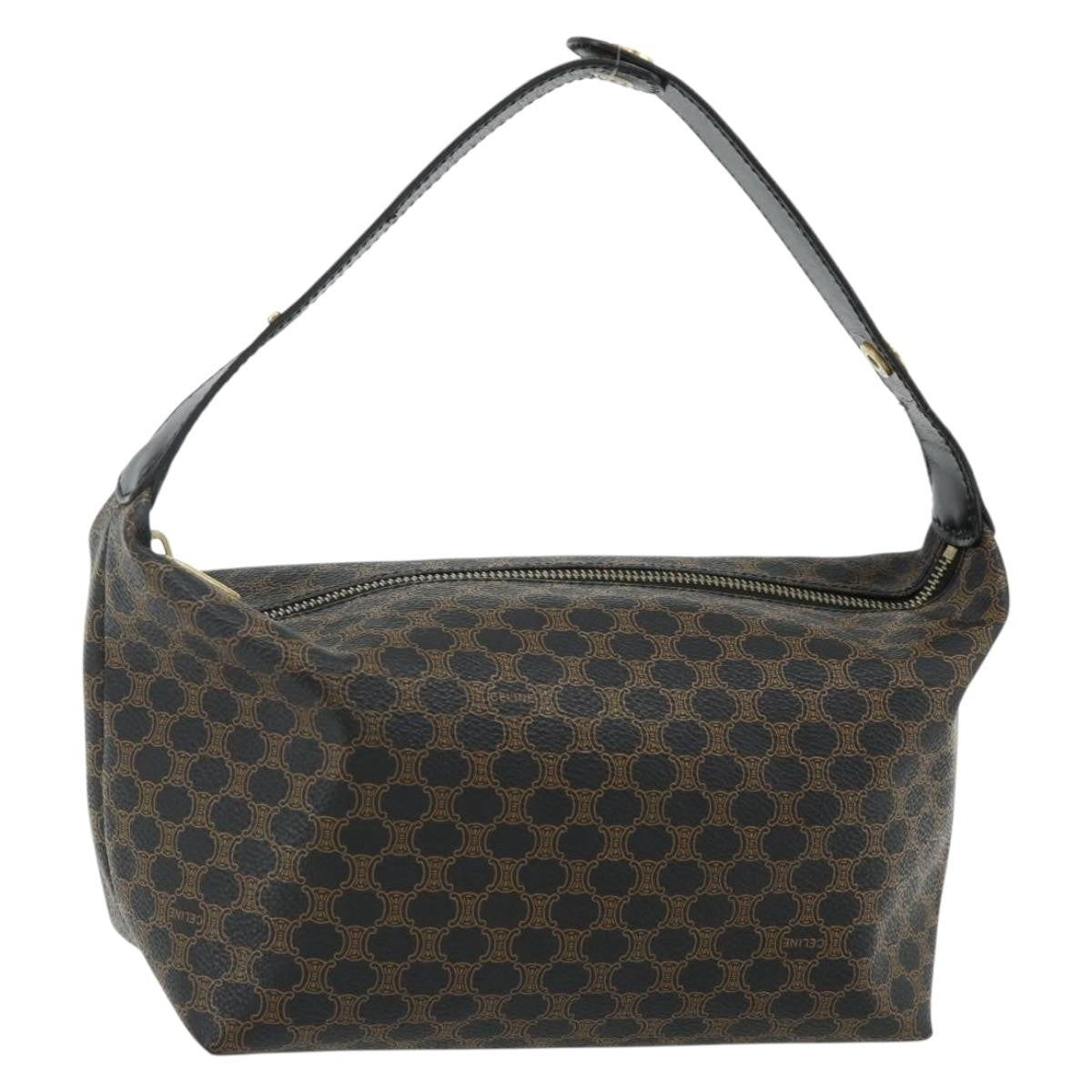 Celine Vintage Macadam Shoulder Bag Macadam Canva  Vinyl Black Canvas Handbag ( )