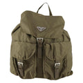 Prada Vela Double Front Pocket Backpack Tessuto With Saffiano Leather Khaki Nylon Backpack Bag ( )