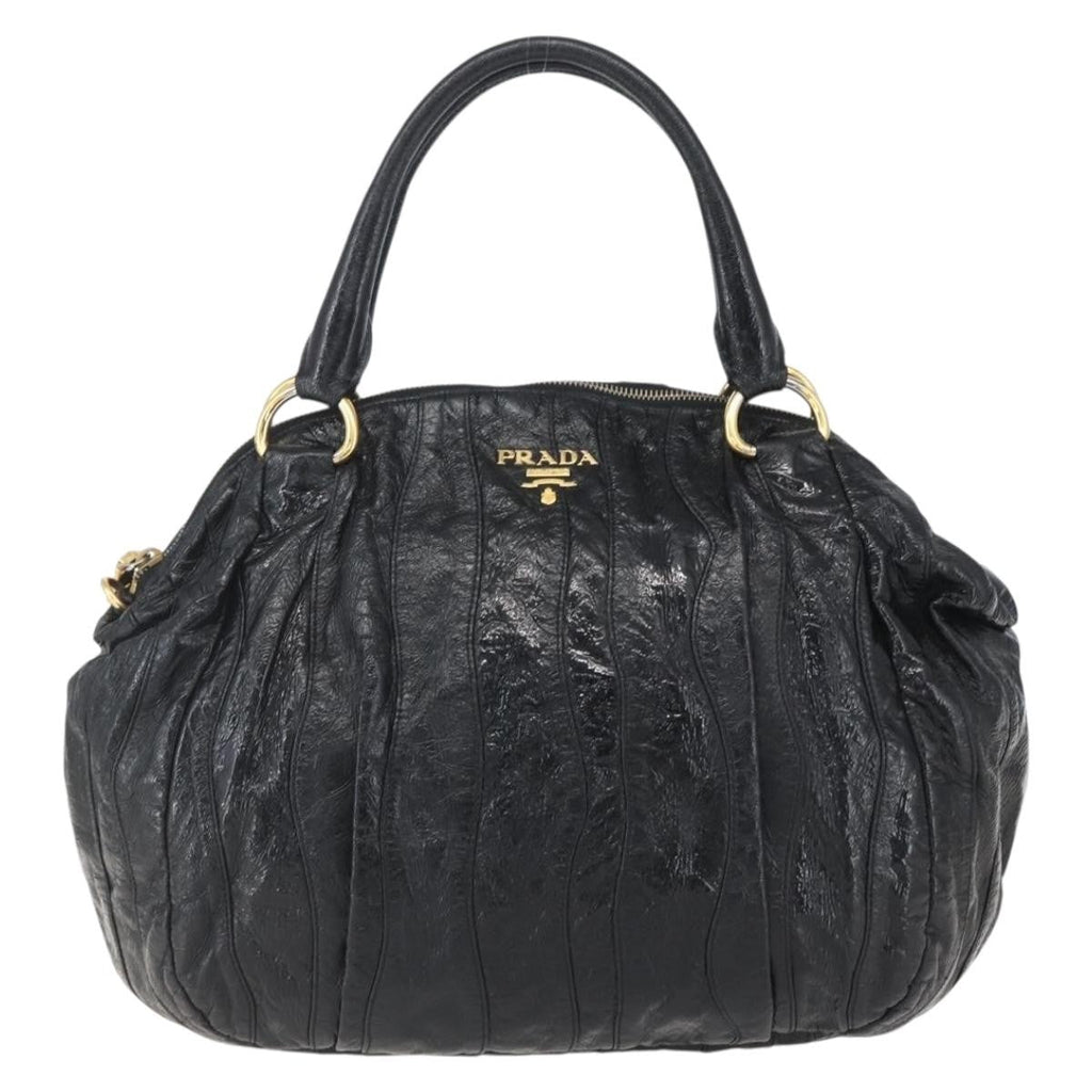 Prada Waves Hobo Leather And Tessuto Black Leather Handbag (Authentic  )