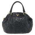 Prada Waves Hobo Leather And Tessuto Black Leather Handbag (Authentic  )