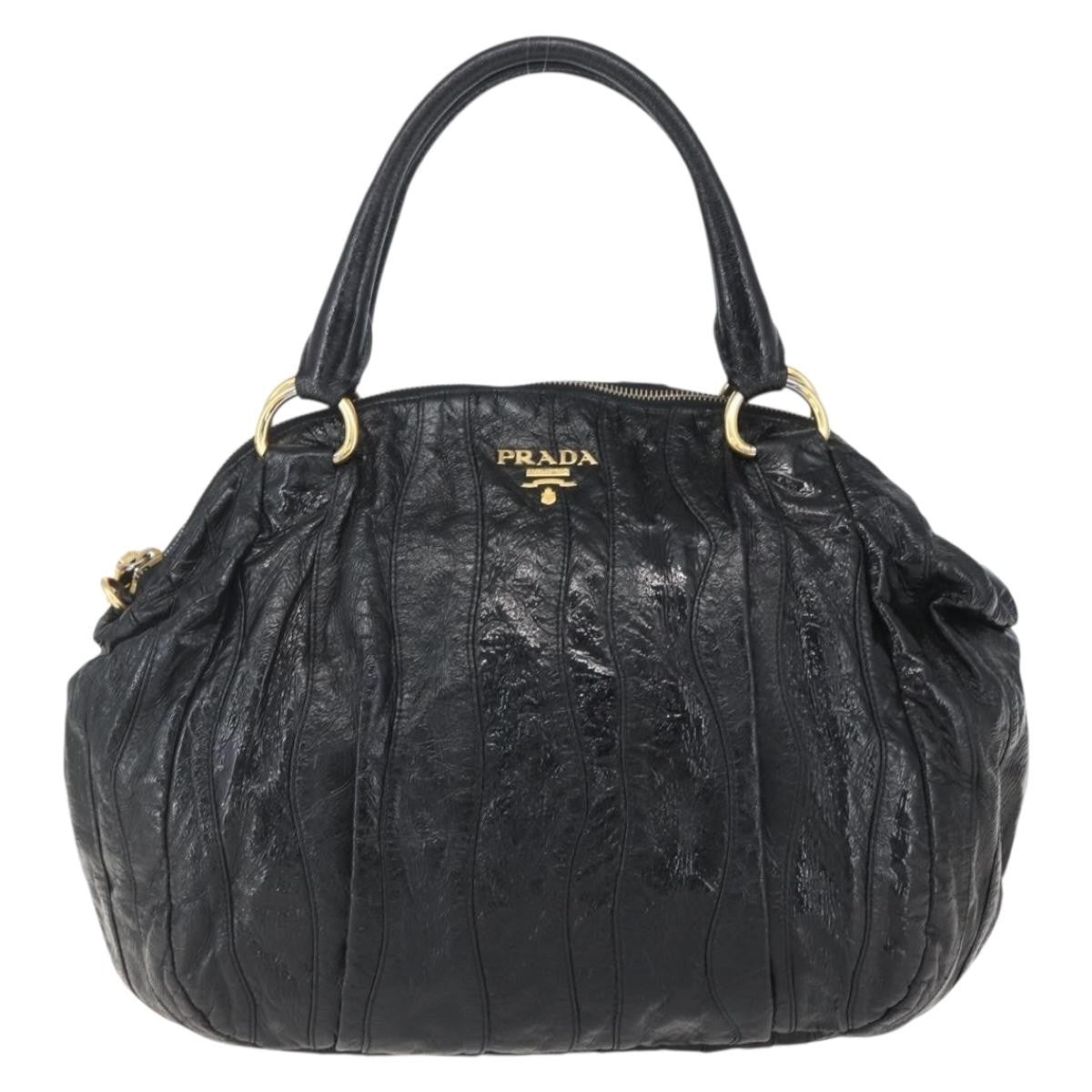 Prada Waves Hobo Leather And Tessuto Black Leather Handbag (Authentic  )