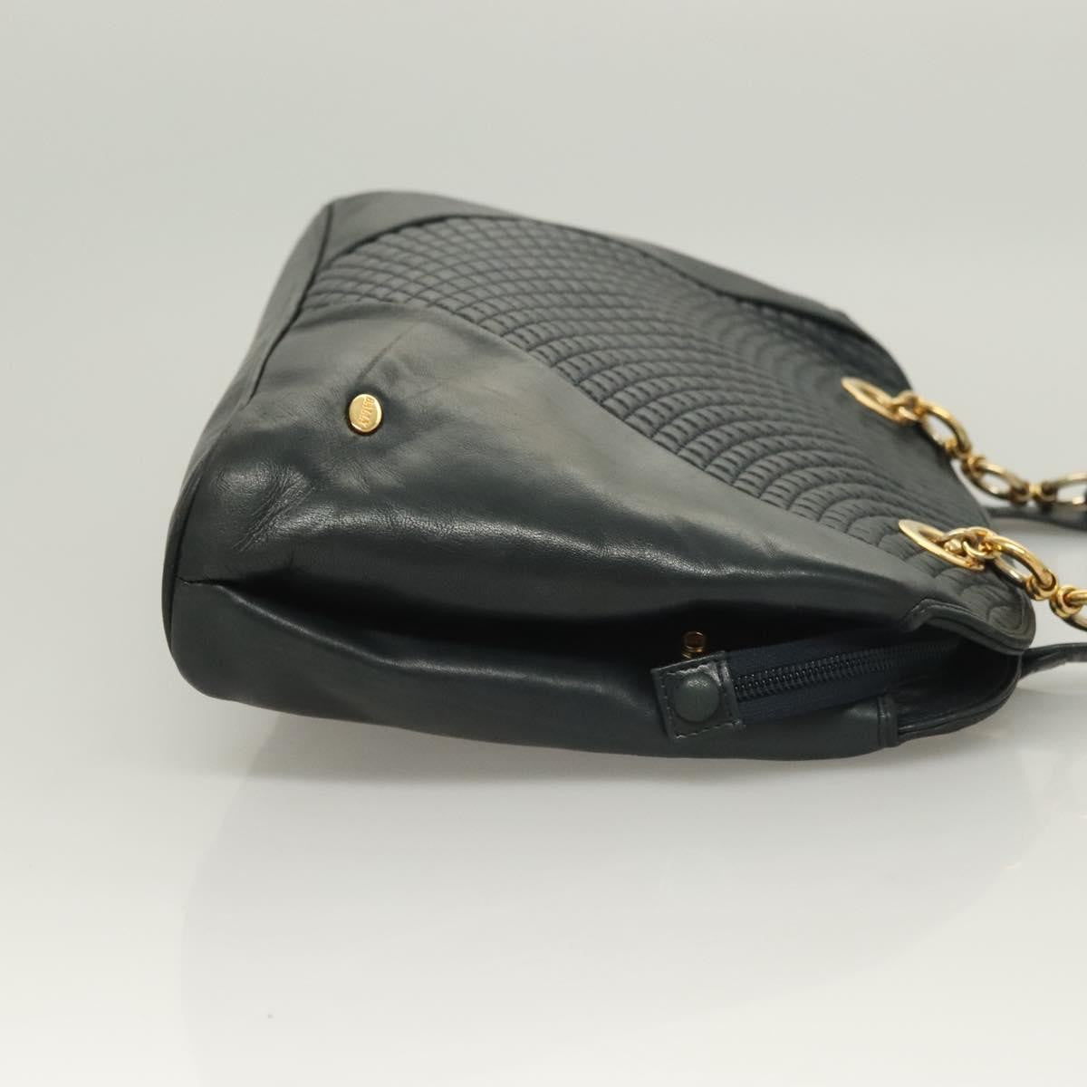 Bally Vintage Shoulder Bag Quilted Leather Black Leather Handbag ( )