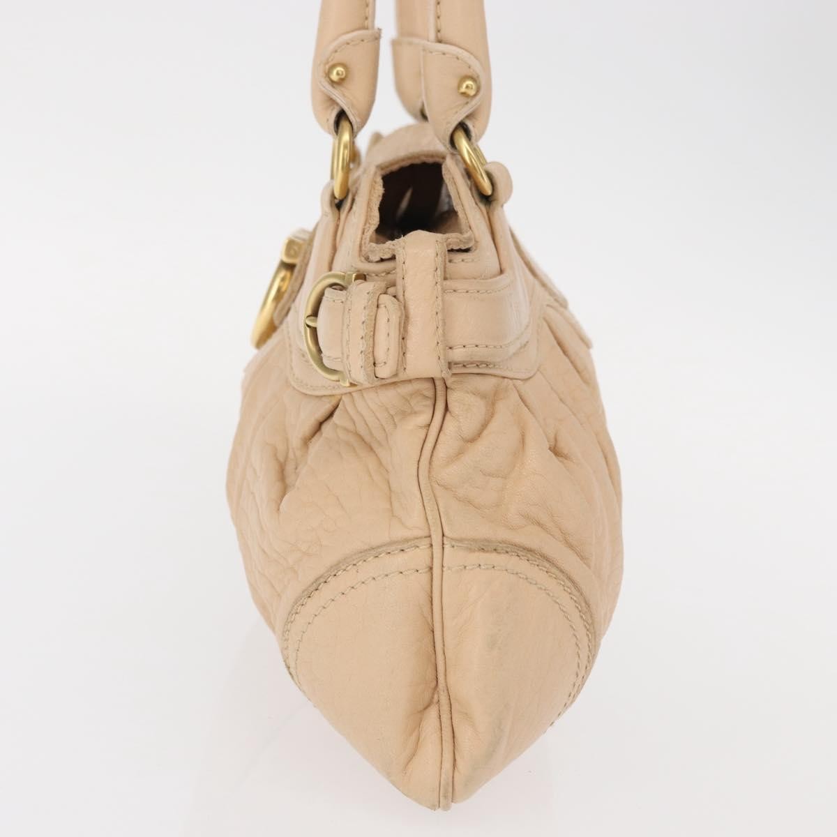 Salvatore Ferragamo Gancini Handbag Leather Beige Leather Handbag (Authentic  )