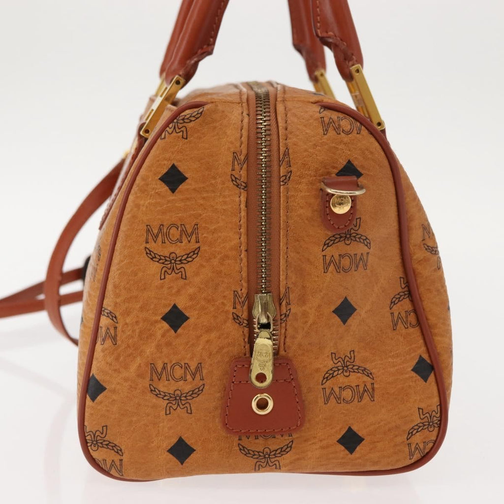 MCM Visetos Logogramme Handbag Canvas And Leather Brown Canvas Handbag (Authentic  )
