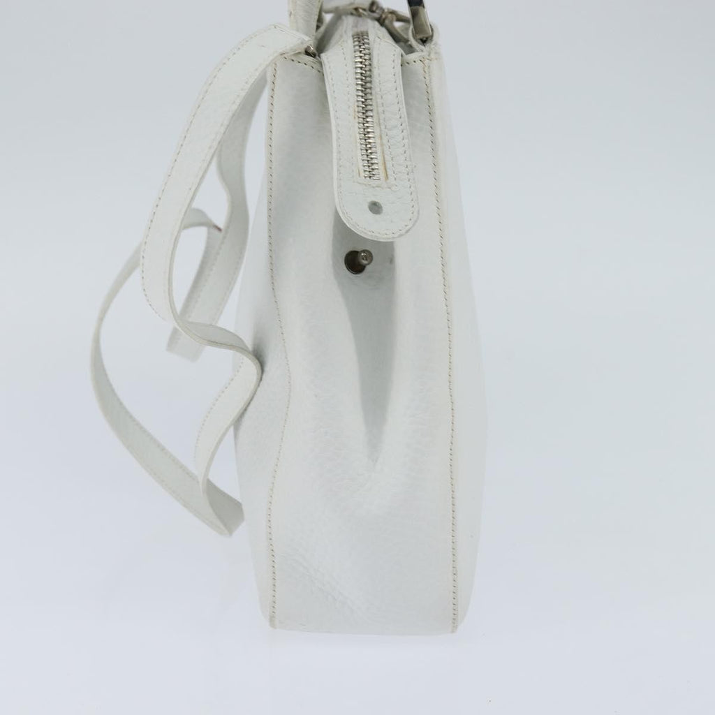Salvatore Ferragamo Gancini Handbag Leather White Leather Handbag (Authentic  )