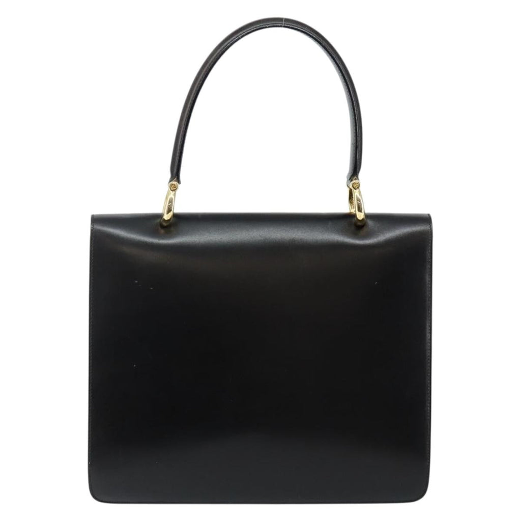 Celine Vintage Top Handle Bag Glazed Leather Black Leather Bag (Authentic  )