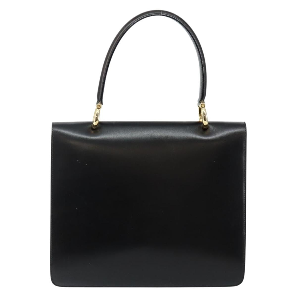 Celine Vintage Top Handle Bag Glazed Leather Black Leather Bag (Authentic  )