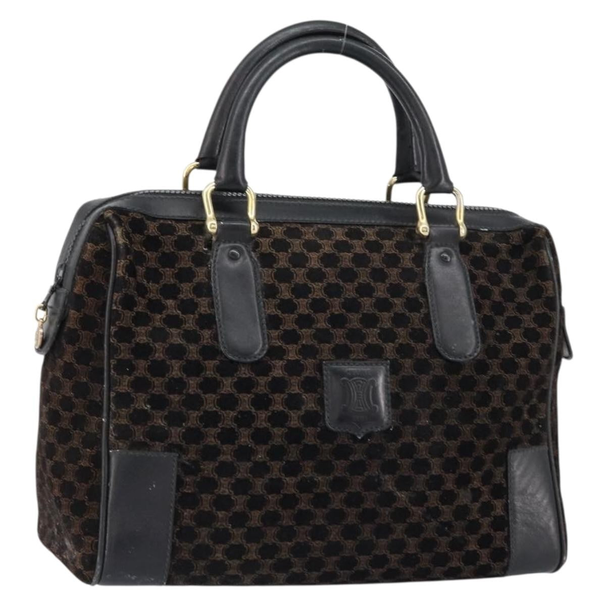 Celine Vintage Macadam Handbag C Macadam Suede Black Suede Handbag (Authentic  )