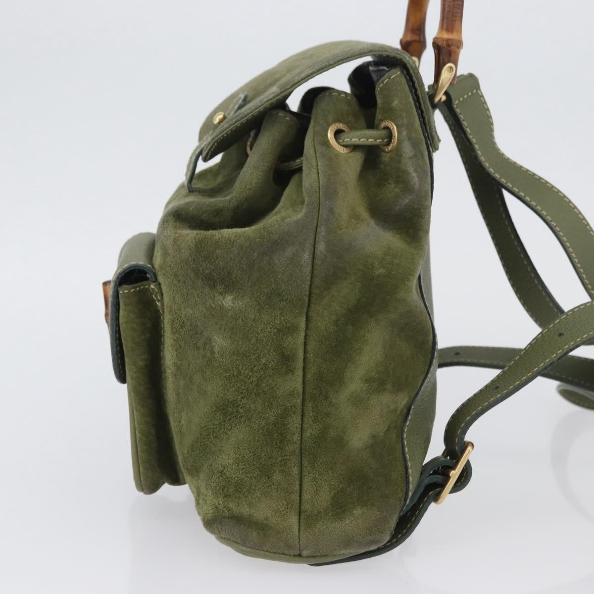 Gucci Gucci Bamboo Backpack Daim Khaki Leather Backpack Bag (Authentic  )