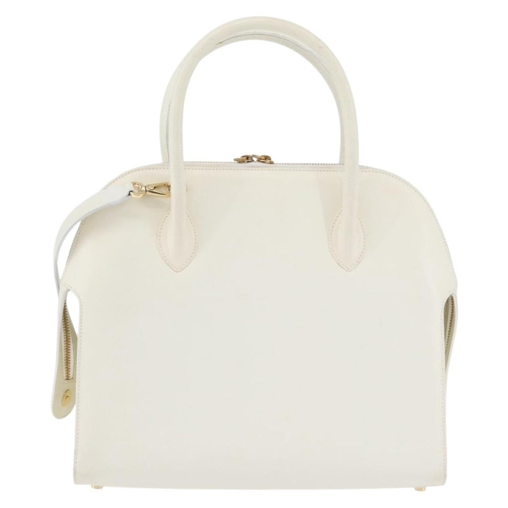 Salvatore Ferragamo Gancini Handbag Leather White Leather Handbag (Authentic  )