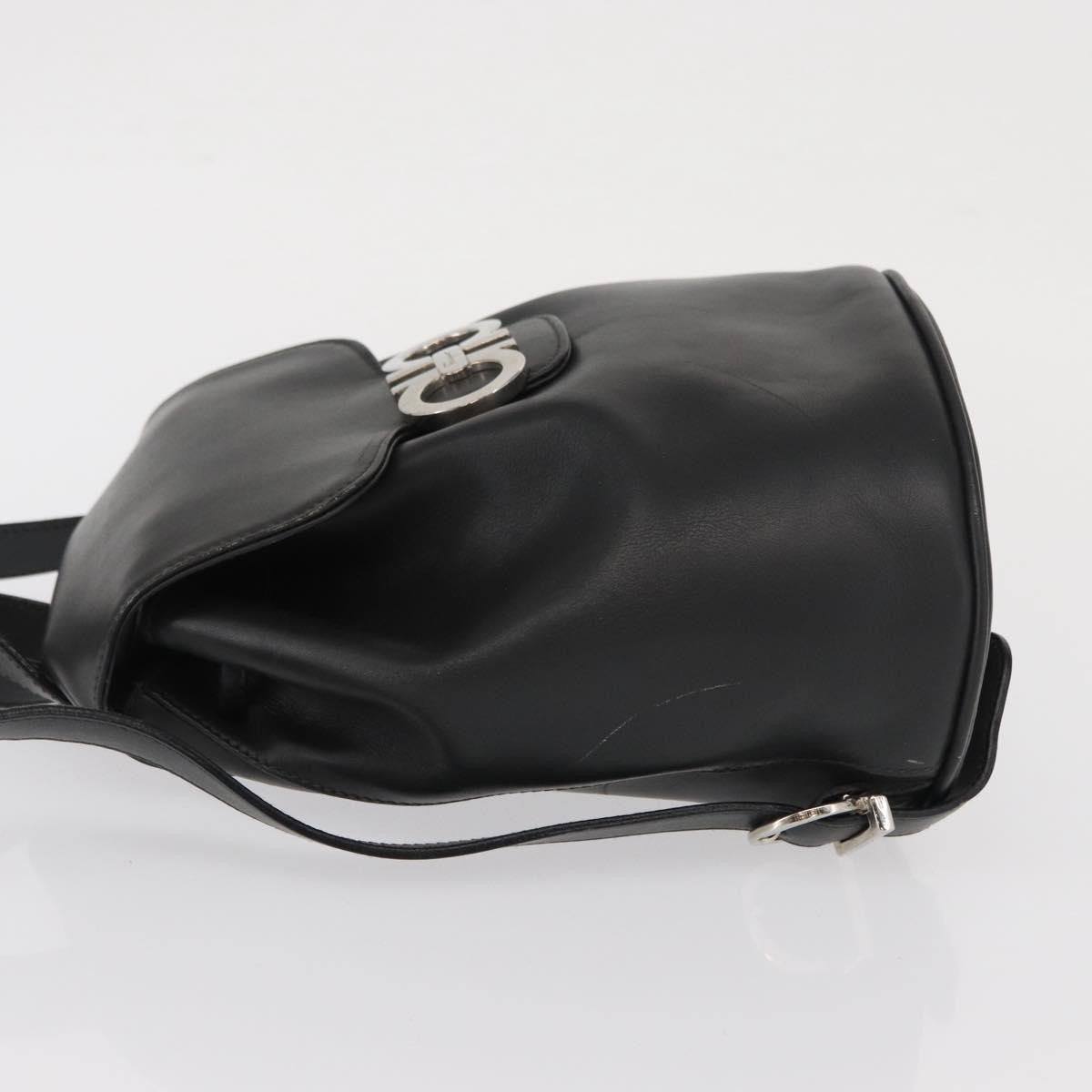 Salvatore Ferragamo Gancini Flap Drawstring Backpack Leather Black Leather Backpack Bag (Authentic  )