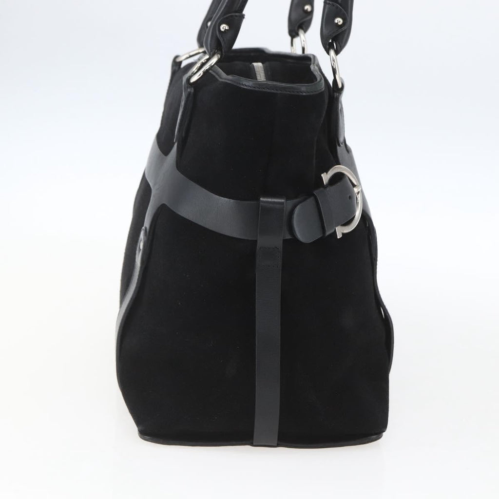 Salvatore Ferragamo Gancini Handbag Suede Black Suede Handbag (Authentic  )