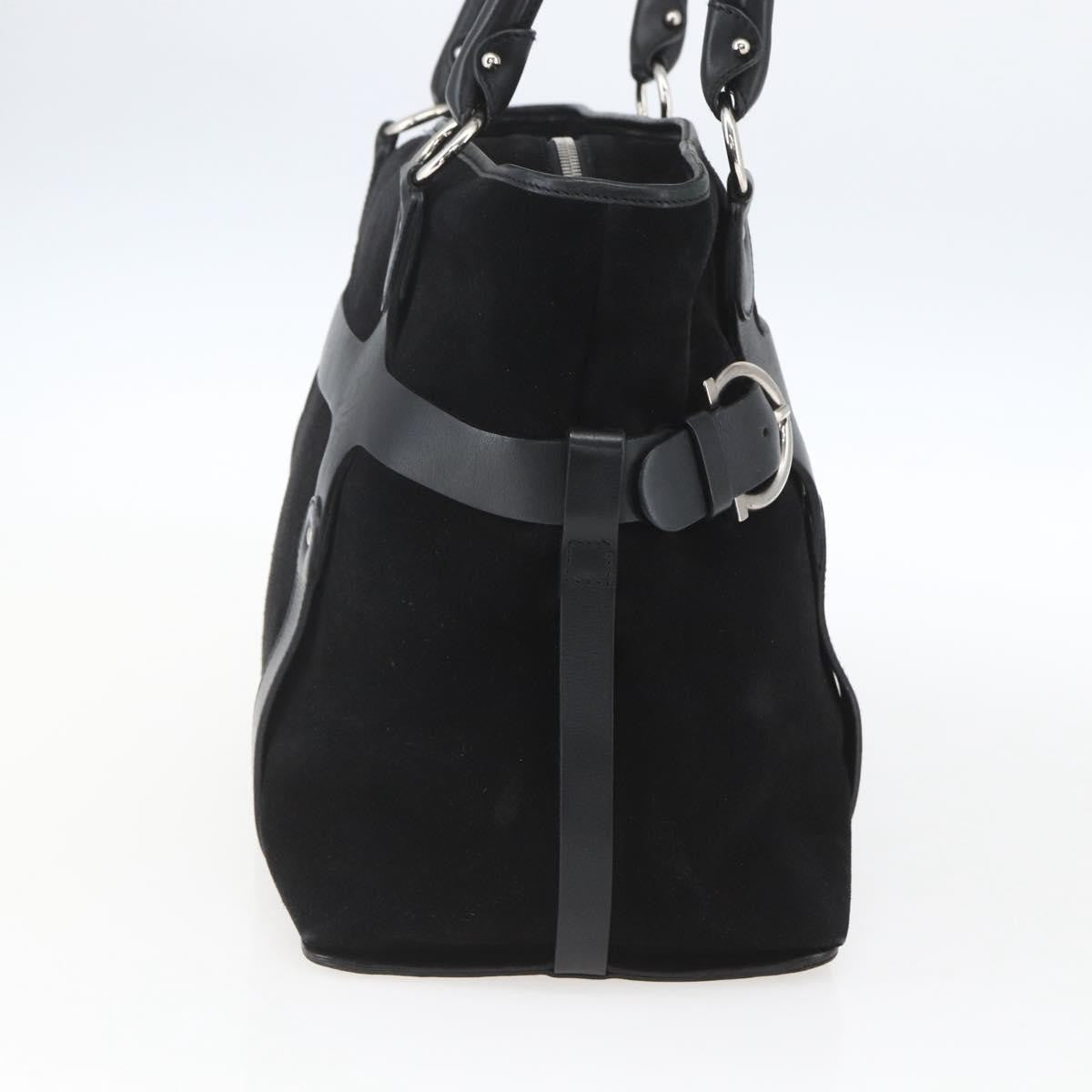 Salvatore Ferragamo Gancini Handbag Suede Black Suede Handbag (Authentic  )